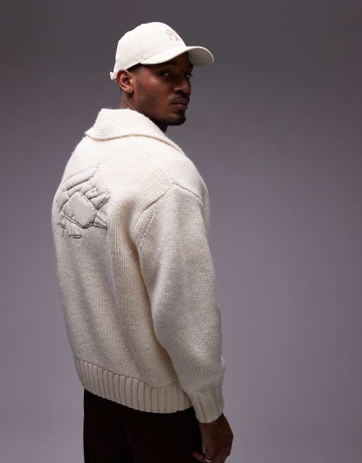 Lacoste logo zip cardigan in cream ASOS