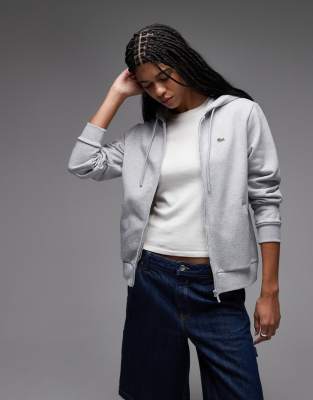 Lacoste Women's Grey Logo Zip Through Hoodie In Marl