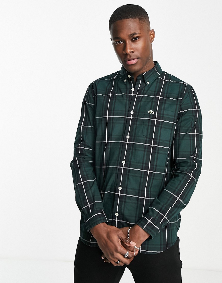 Lacoste long sleeve checked shirt in green