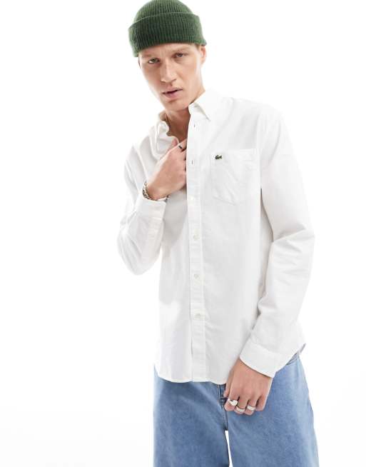 Lacoste long sleeve classic oxford shirt in white