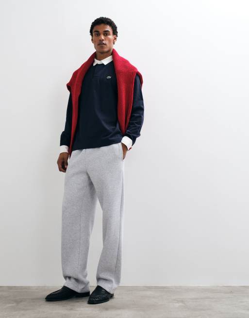 Lacoste long sleeve contrast collar rugby shirt in navy, 3 of 5