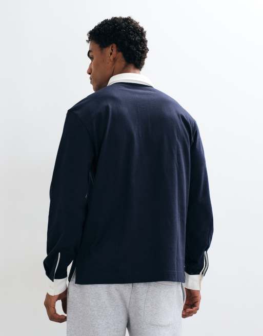 Lacoste long sleeve contrast collar rugby shirt in navy, 5 of 5