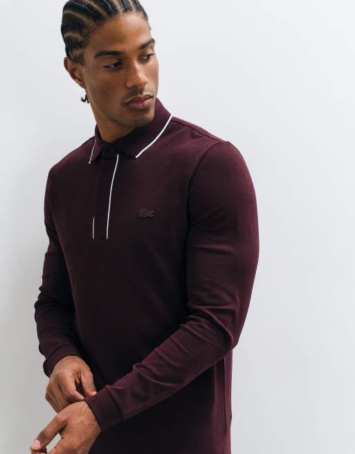Lacoste long sleeve contrast polo in burgundy, 2 of 5