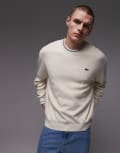 [Lacoste] Lacoste long sleeve crew neck jumper in white with piping detail Chest 41-43 White