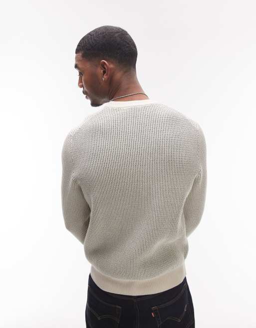 Lacoste long sleeve crewneck sweater in white with tennis