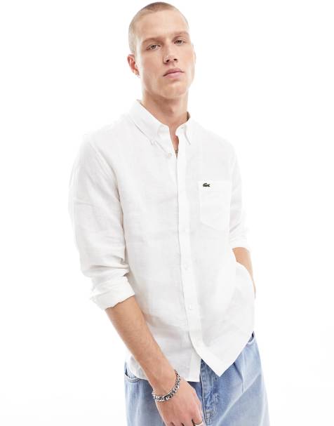 Lacoste long sleeve linen shirt in white - view 1