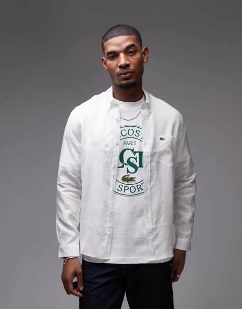Lacoste long sleeve linen shirt in white - view 1