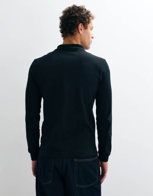 Lacoste long sleeve logo polo shirt in black, 5 of 5