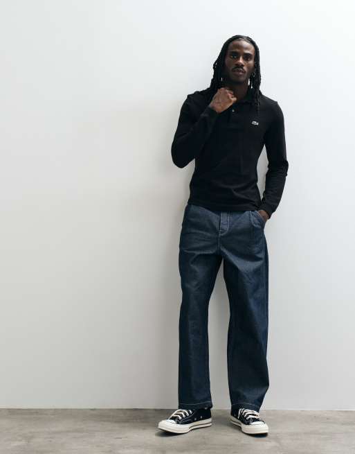 Lacoste long sleeve logo polo shirt in black, 2 of 5