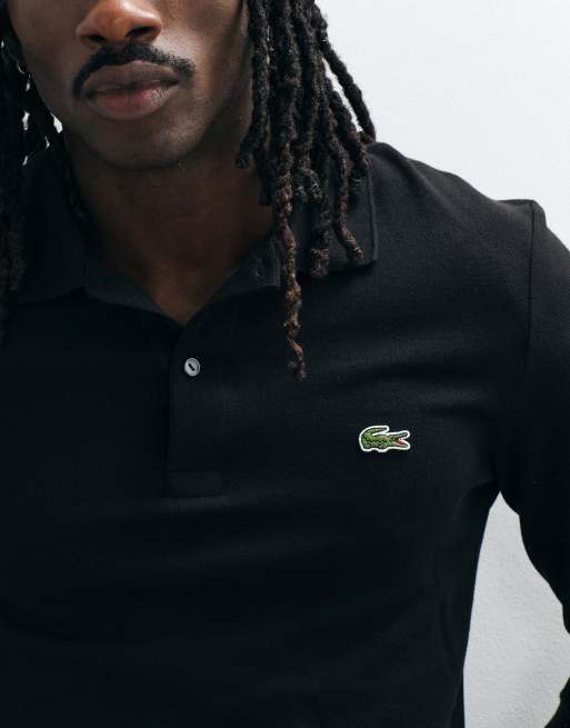 Lacoste long sleeve logo polo shirt in black, 4 of 5