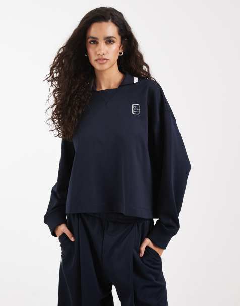 Lacoste long sleeve logo polo sweatshirt in navy (part of a set) - view 1