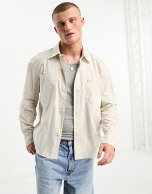 Lacoste long sleeve overshirt in beige - ASOS Price Checker
