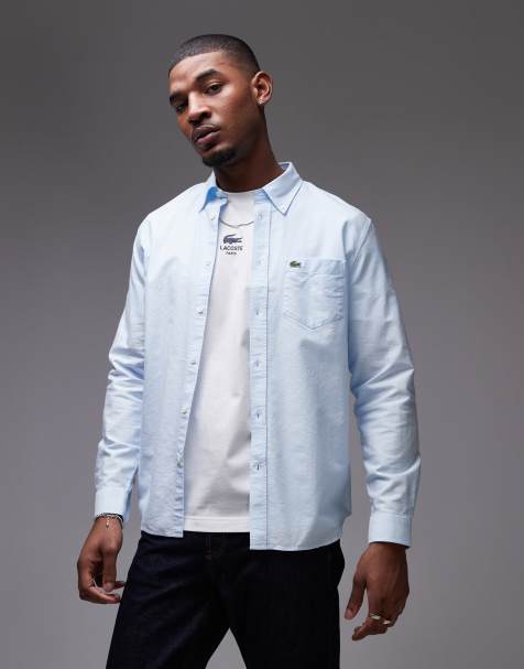 Lacoste long sleeve oxford shirt in light blue