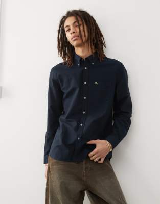 Lacoste long sleeve oxford shirt in navy