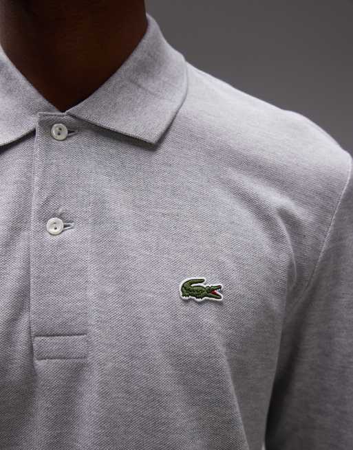 Lacoste long sleeve pique polo in grey marl