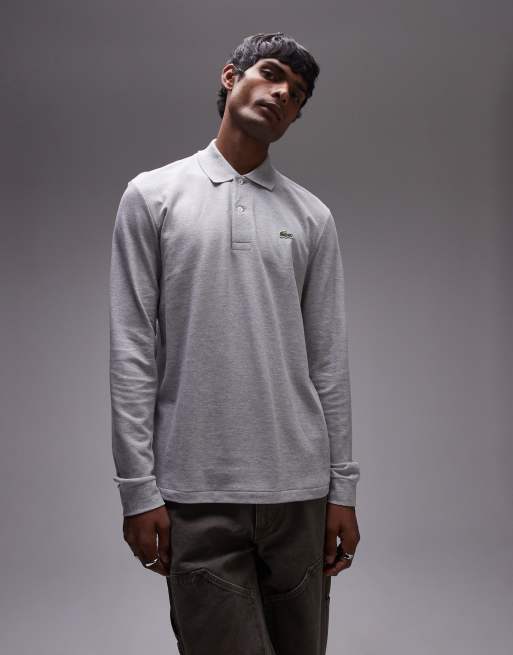 Lacoste long sleeve pique polo in greymarl