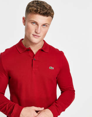 Lacoste Classic Fit Long-sleeve Pique Polo Shirt In Red