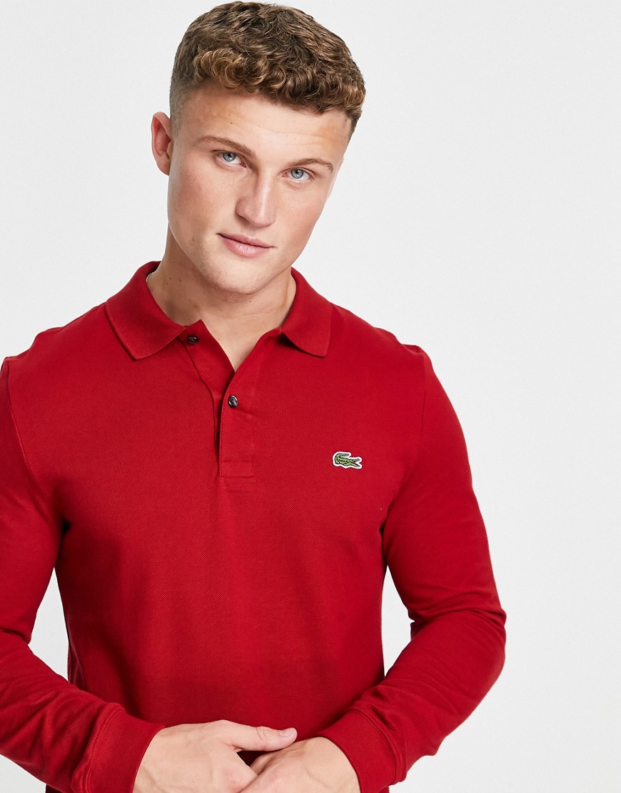 Lacoste long sleeve polo shirt in burgundy-Red