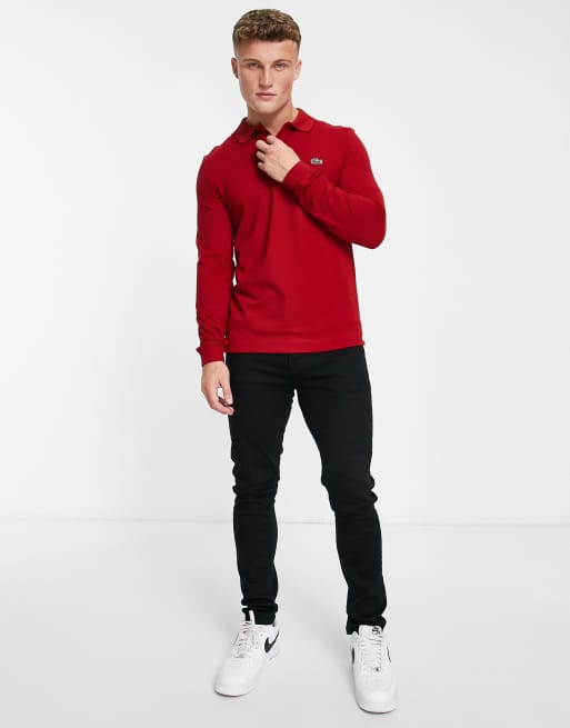 Lacoste red clearance long sleeve polo