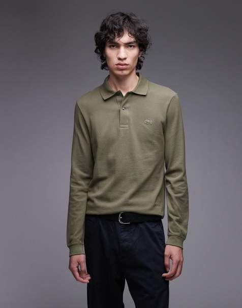 Lacoste long sleeve polo shirt in olive