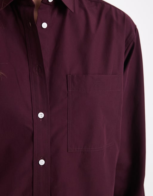 Lacoste long sleeve poplin shirt in burgundy, 4 of 4