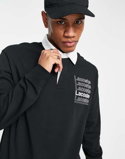 Black lacoste long sleeve polo sale