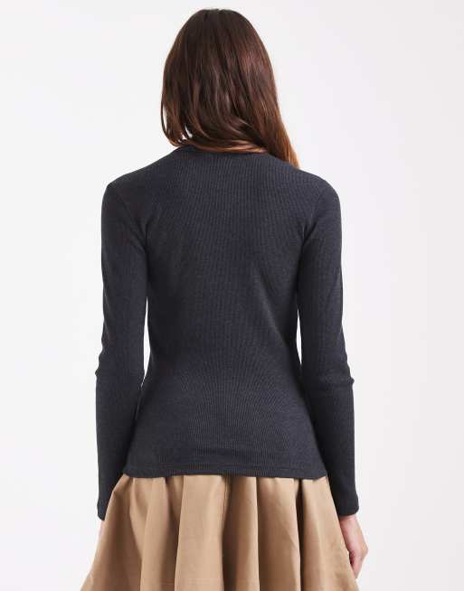 lacoste long sleeve slim fit ribbed cotton t-shirt in dark grey, 2 of 4