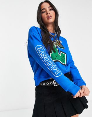 Lacoste long sleeve t-shirt with large logo in blue - ASOS Price Checker