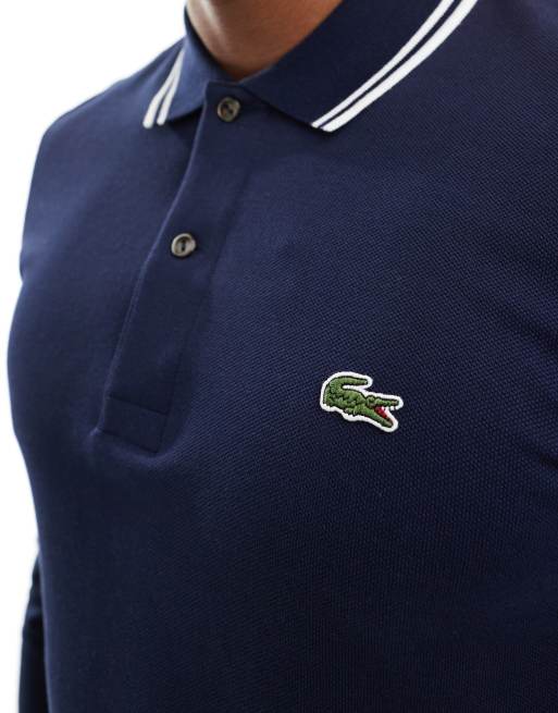 Lacoste long sleeve tipped polo shirt in navy | ASOS