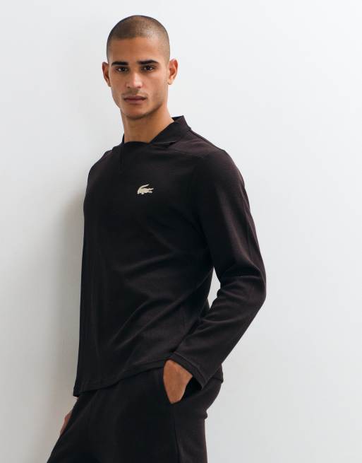 Lacoste long sleeve waffle co-ord croc logo loungewear t-shirt in brown , 5 of 5