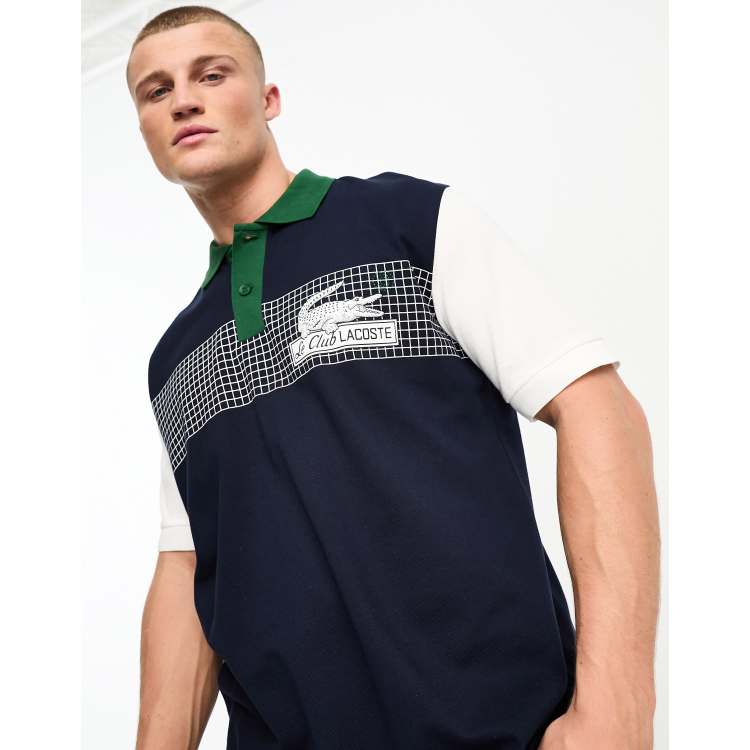 Lacoste loose fit colour block polo shirt in navy with front