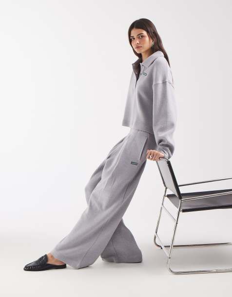 Lacoste loose fit ribbed interlock co-ord trousers in grey - view 1