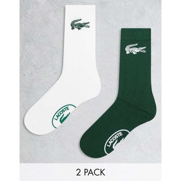 LACOSTE COFFRET CHAUSSETTES X3 CREW LOGO BLANC/VERT - CHAUSSETTE HOMME