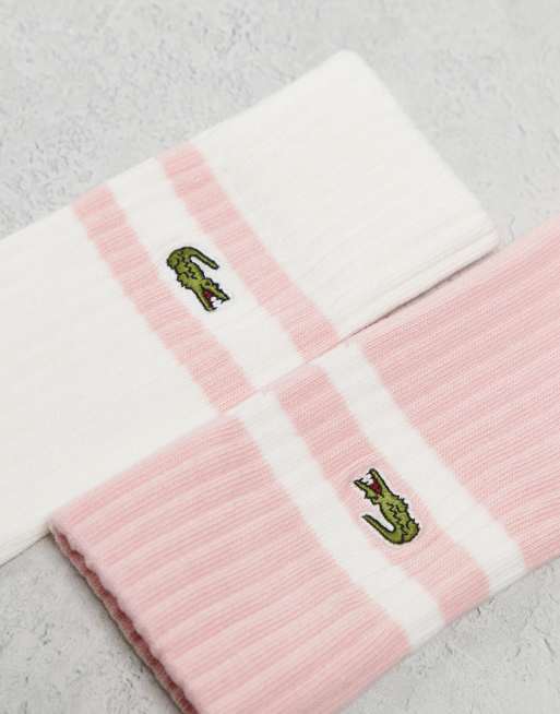 Lacoste - Lot de 2 paires de chaussettes à liserés - Blanc et rose, 3 de 3