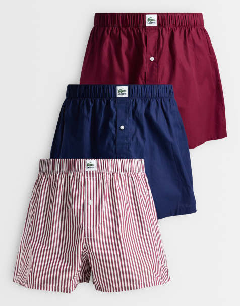 Lacoste lot de 3 boxers tissés en coton avec étiquette logo bordeaux - view 1