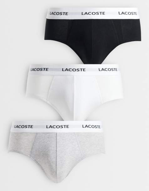 Lacoste lot de 3 slips en coton à ceinture blanche, noir, blanc et gris - view 1