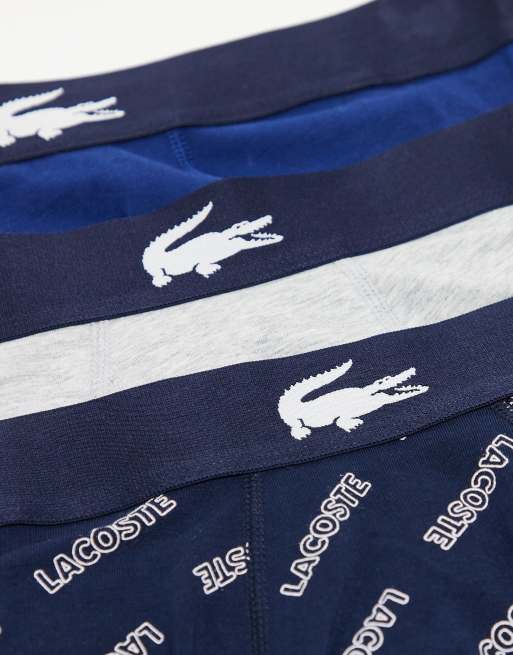 Lacoste - Lot de 3 boxers avec imprimé logo crocodile sur l'ensemble - Bleu marine, 3 de 3