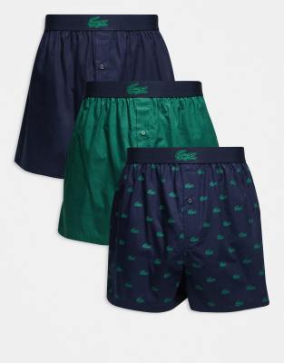 Lacoste - Lot de 3 caleçons - Bleu marine et vert