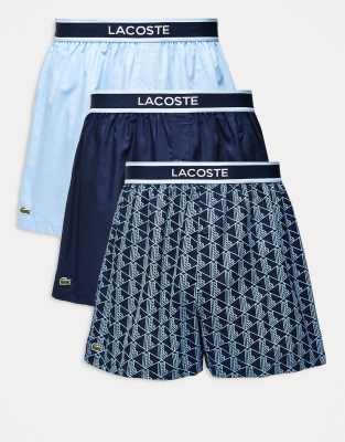 Lacoste - Lot de 3 caleçons en coton - Monogramme / bleu