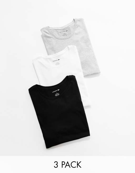 Lacoste - Lot de 3 t-shirts loungewear - Blanc, noir et gris