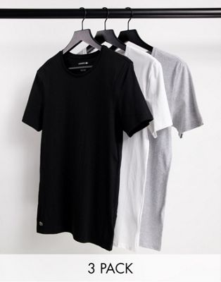 Lacoste lounge 3 pack t-shirts in black/ white/ grey