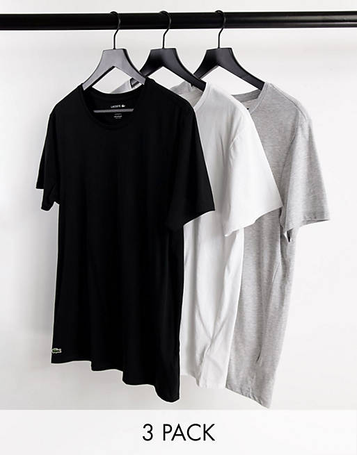 Lacoste lounge 3 pack t-shirts in black/ white/ grey