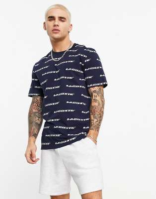 Lacoste lounge all over logo t-shirt in navy | ASOS