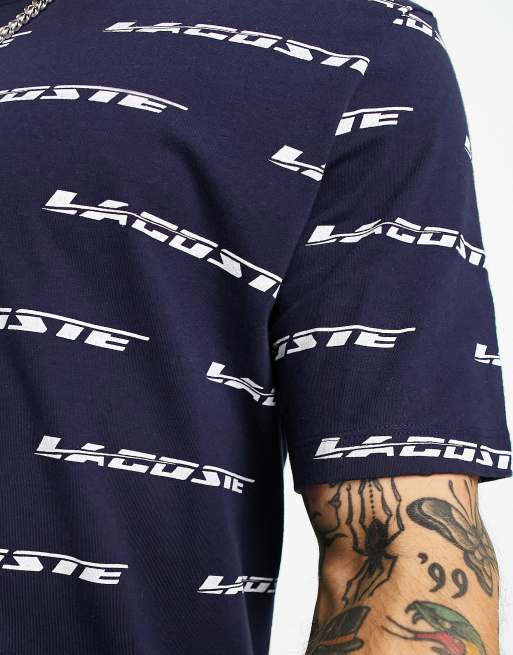 Lacoste – Lounge – Marinblå t-shirt med loggmönster, 3 av 4