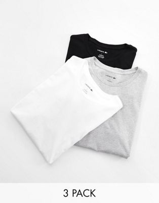 Lacoste loungewear essentials 3 pack t-shirts in black / white / grey