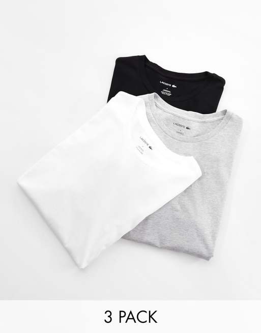 Lacoste loungewear essentials 3 pack t-shirts in black / white / grey ...