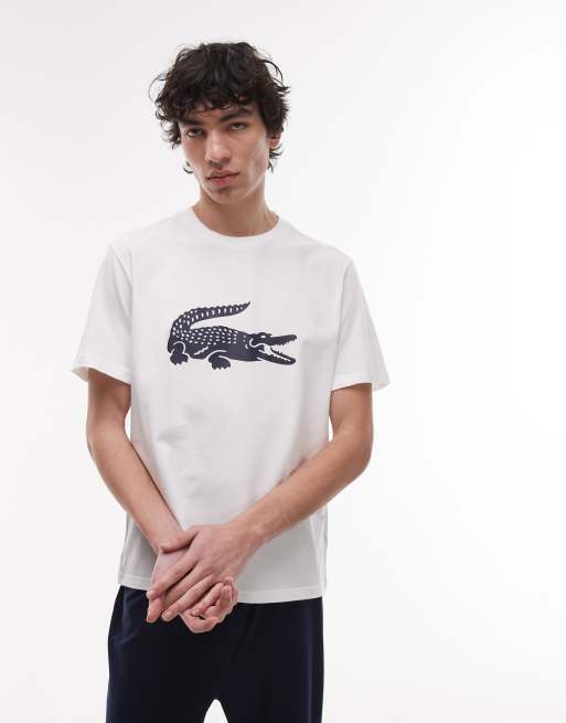 Lacoste loungewear pajama set in white and navy with logo print