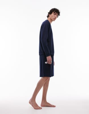 Lacoste Logo Crew Neck Sweatshirt In Navy