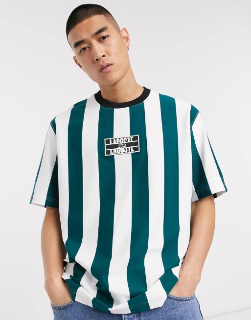 Lacoste L VE box logo stripe t shirt in green