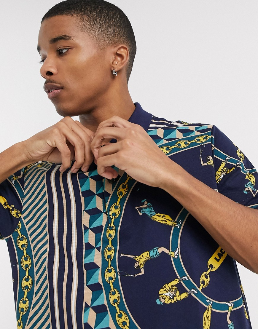 Lacoste Live Lacoste L!ve Chain Print Polo In Navy | ModeSens